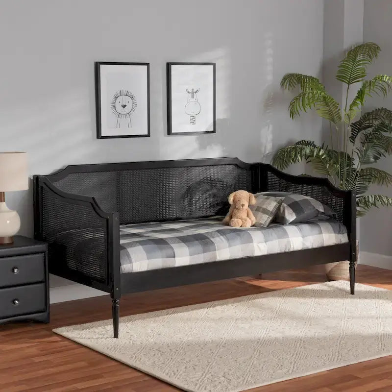 Lit de repos double en rotin synthétique moderne du milieu du siècle, 1 place