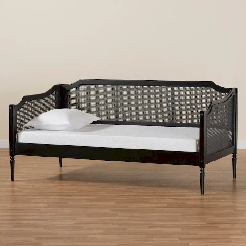 Lit de repos double en rotin synthétique moderne du milieu du siècle, 1 place