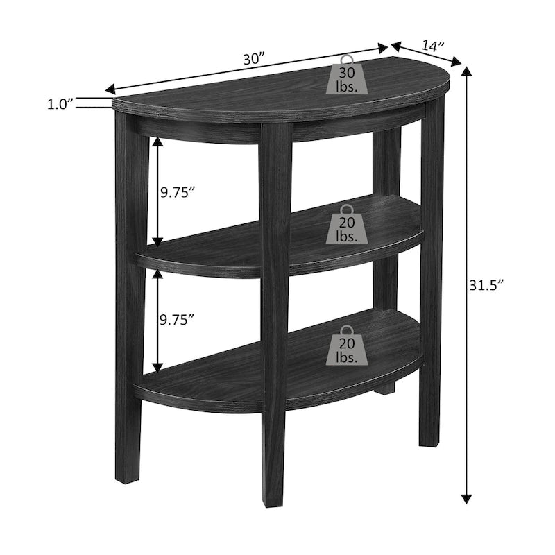 Halfronde consoletafel met planken