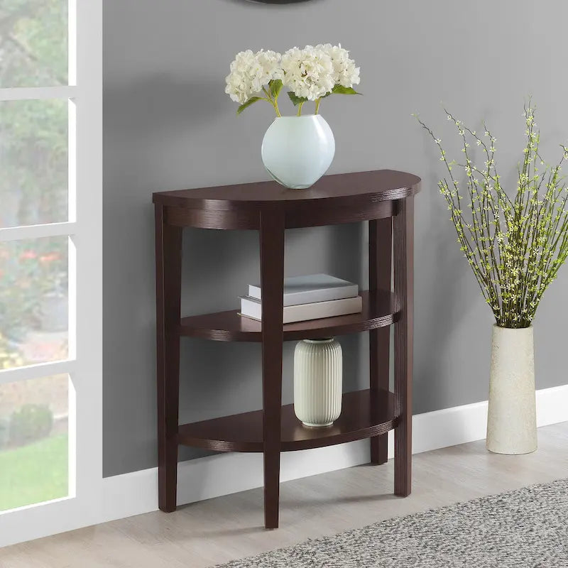 Halfronde consoletafel met planken
