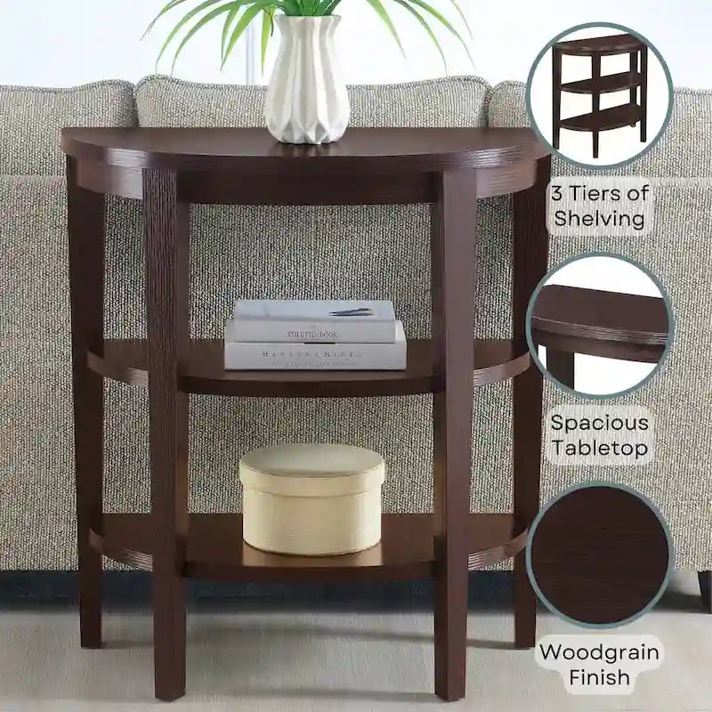 Halfronde consoletafel met planken
