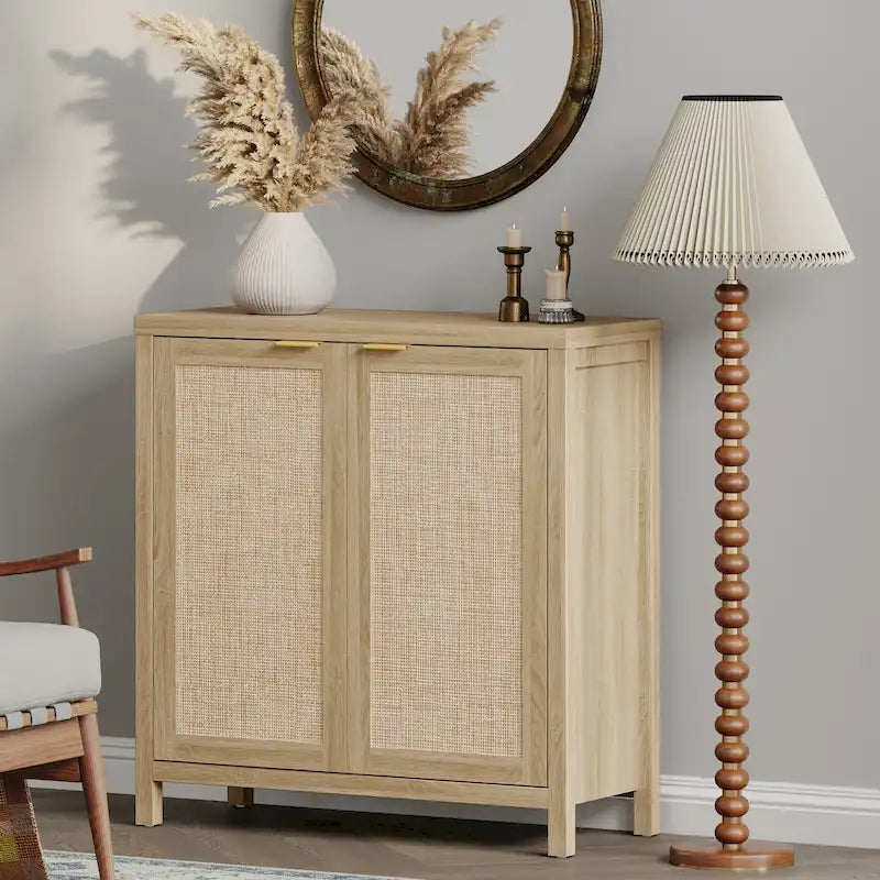 Rattan-Sideboard, Buffet- und Akzentschrank mit 2 Türen