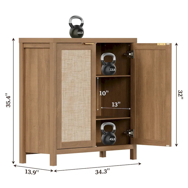 Rattan-Sideboard, Buffet- und Akzentschrank mit 2 Türen