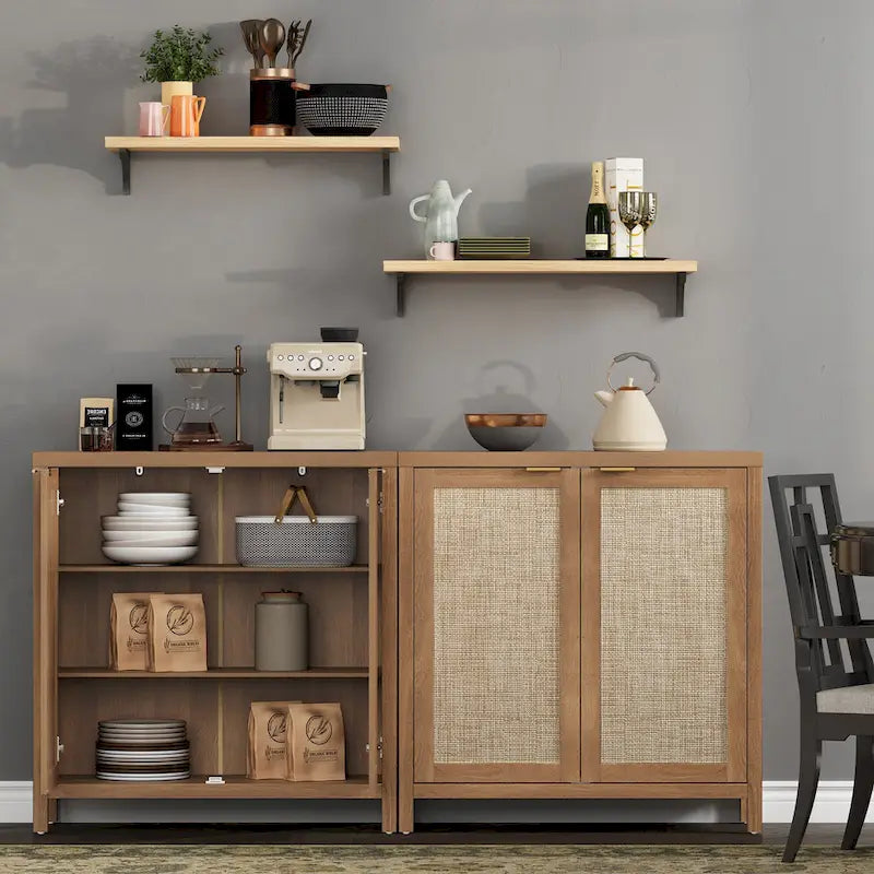 Rattan-Sideboard, Buffet- und Akzentschrank mit 2 Türen