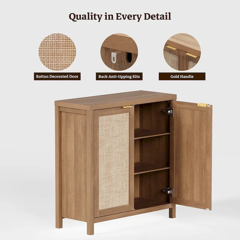 Rattan-Sideboard, Buffet- und Akzentschrank mit 2 Türen