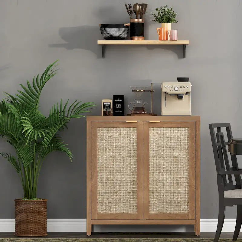 Rattan-Sideboard, Buffet- und Akzentschrank mit 2 Türen