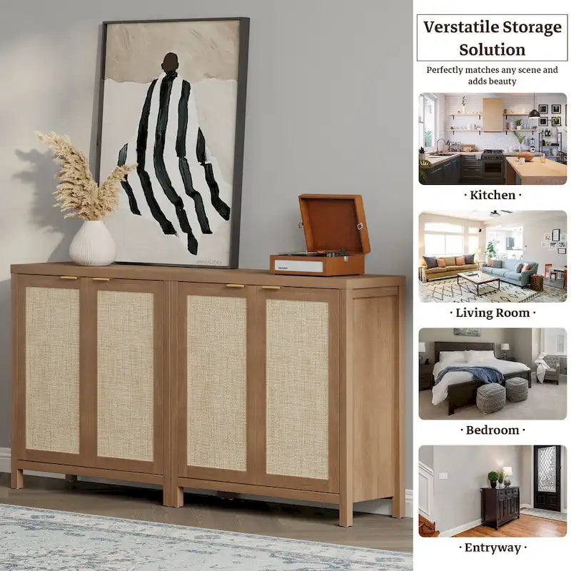 Rattan-Sideboard, Buffet- und Akzentschrank mit 2 Türen