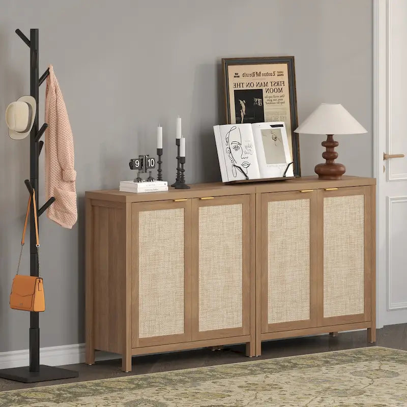 Rattan-Sideboard, Buffet- und Akzentschrank mit 2 Türen
