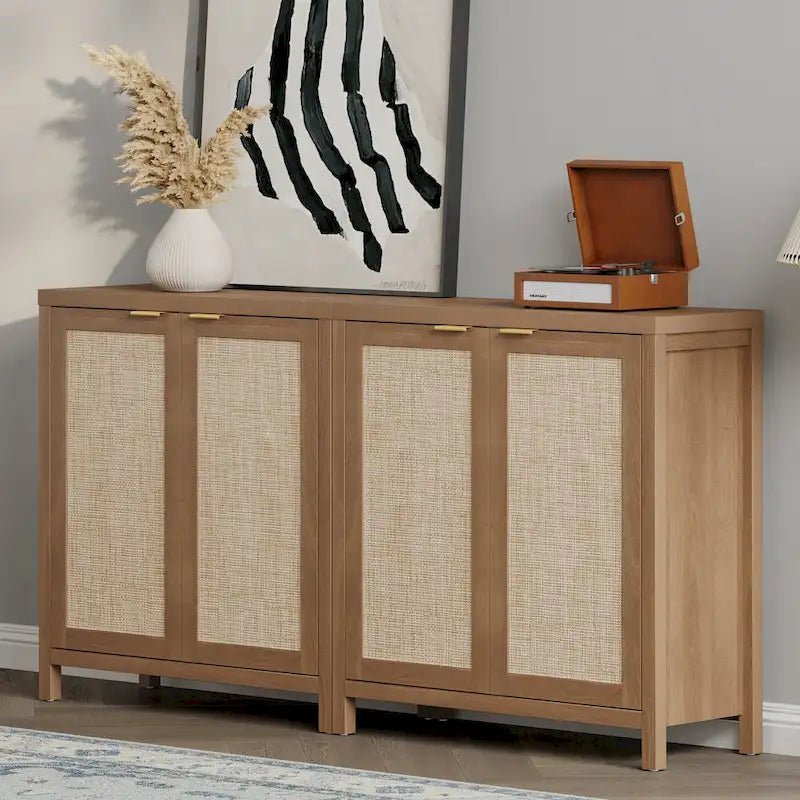Rattan-Sideboard, Buffet- und Akzentschrank mit 2 Türen