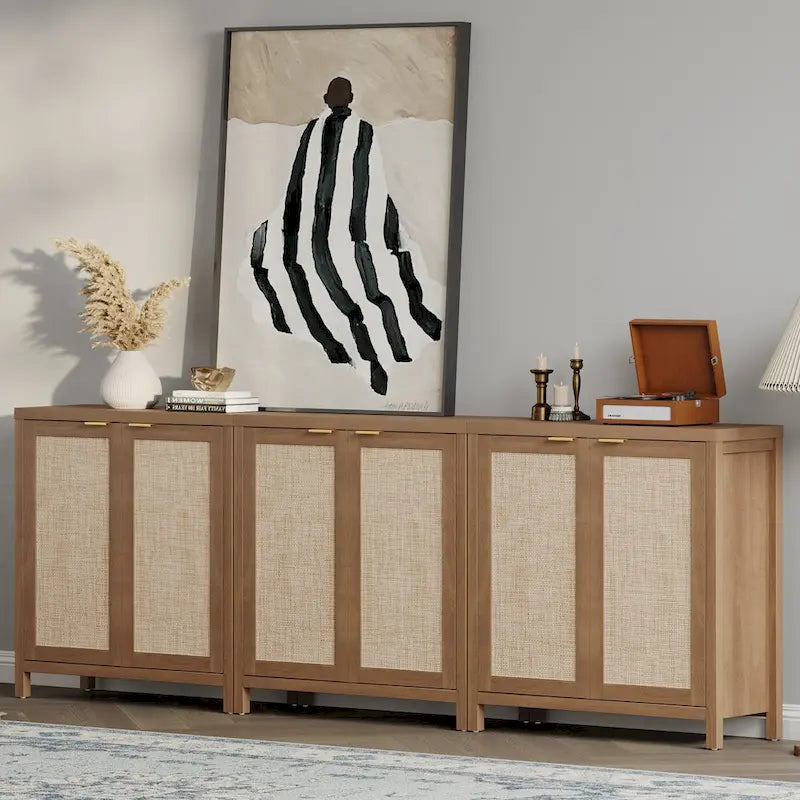 Rattan-Sideboard, Buffet- und Akzentschrank mit 2 Türen