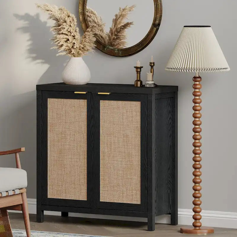 Rattan-Sideboard, Buffet- und Akzentschrank mit 2 Türen