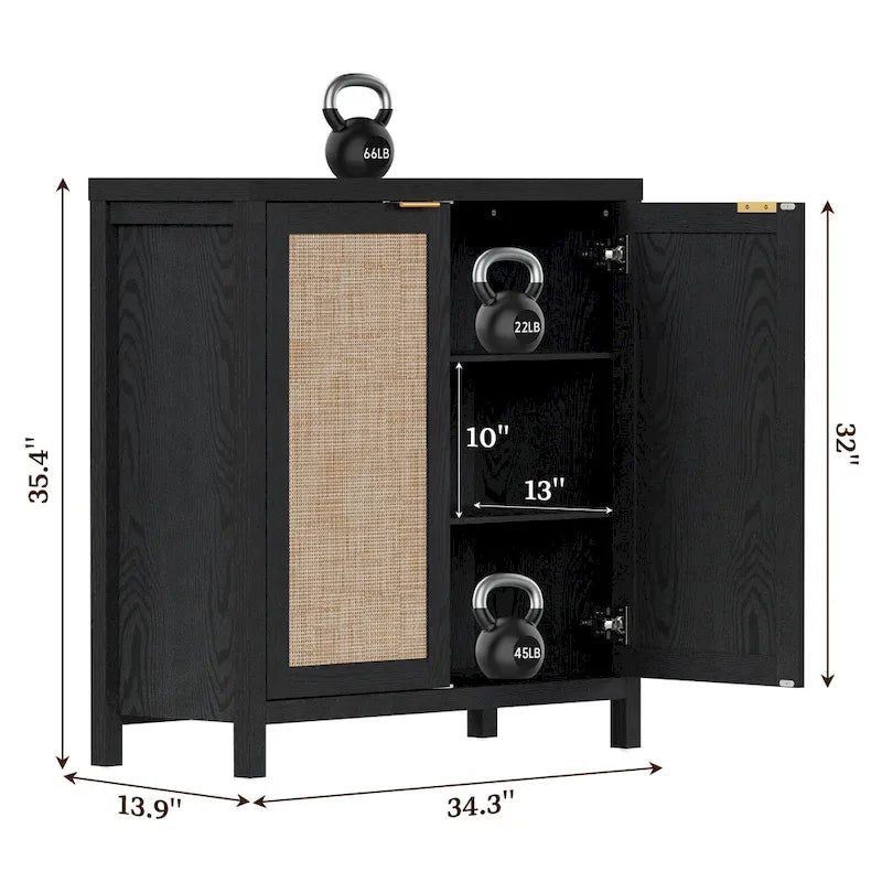 Rattan-Sideboard, Buffet- und Akzentschrank mit 2 Türen