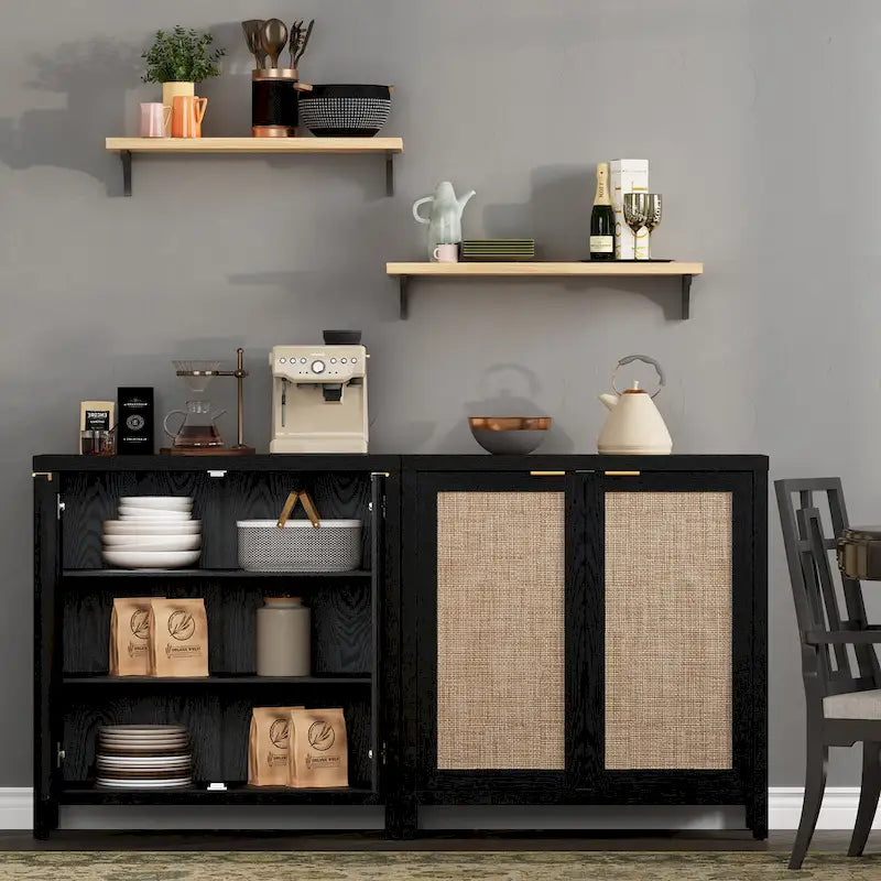 Rattan-Sideboard, Buffet- und Akzentschrank mit 2 Türen
