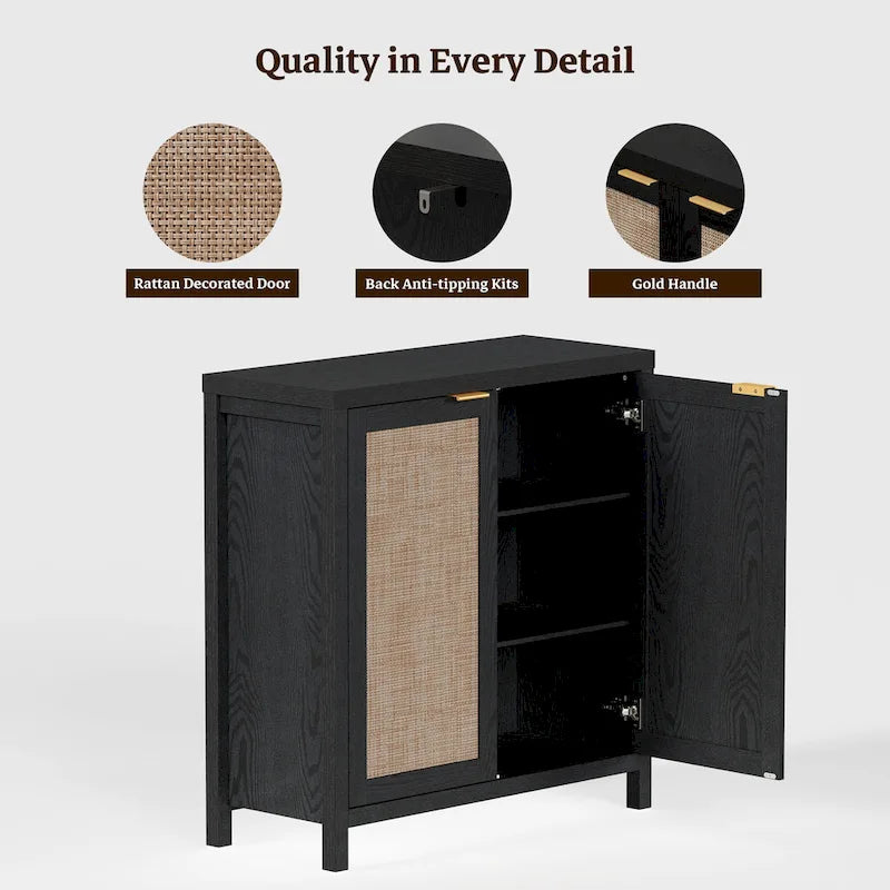 Rattan-Sideboard, Buffet- und Akzentschrank mit 2 Türen
