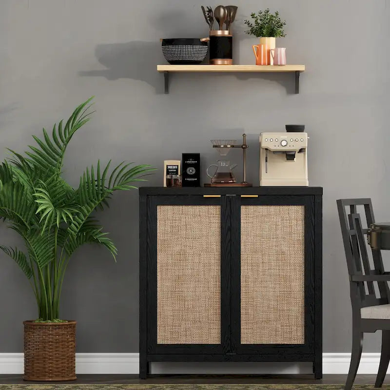 Rattan-Sideboard, Buffet- und Akzentschrank mit 2 Türen