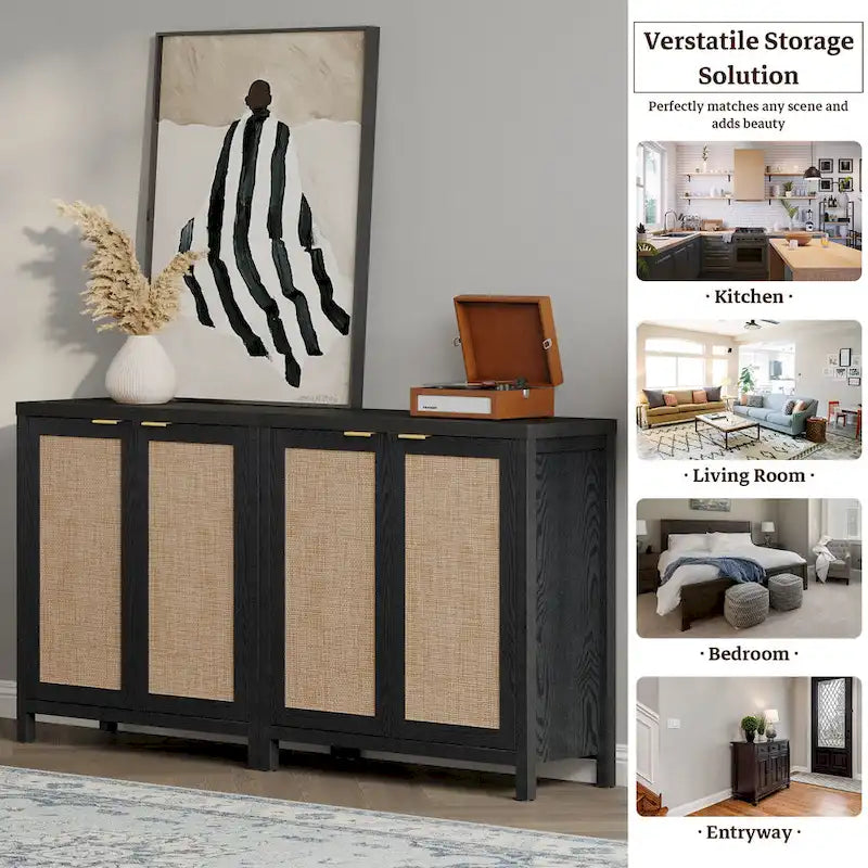 Rattan-Sideboard, Buffet- und Akzentschrank mit 2 Türen