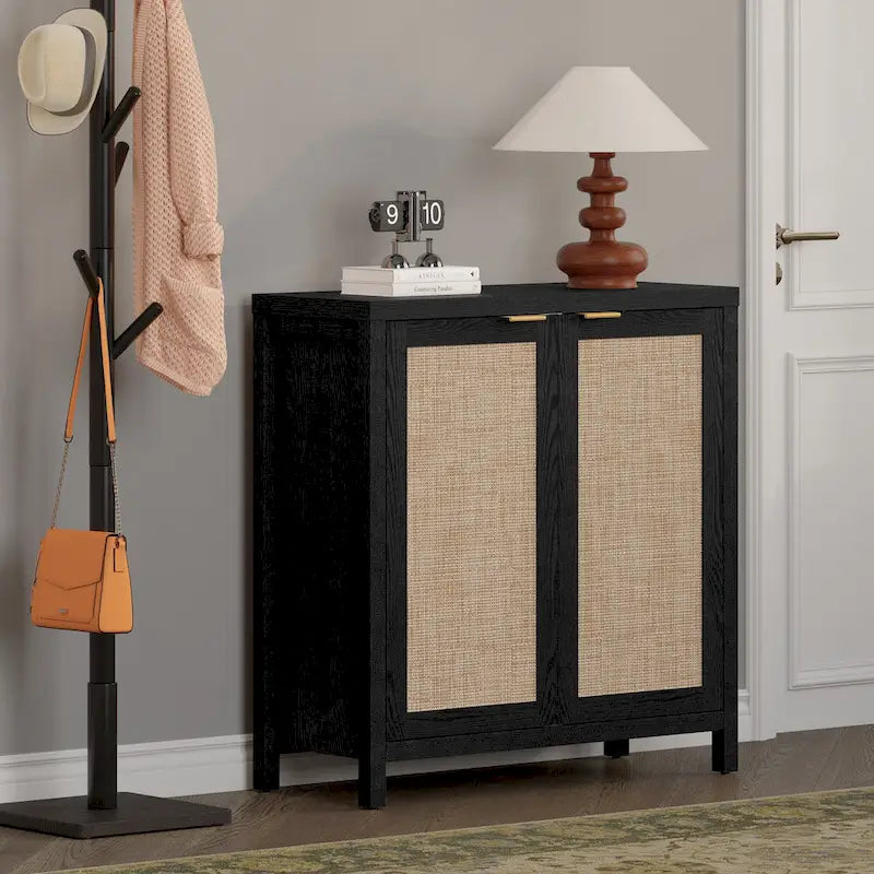 Rattan-Sideboard, Buffet- und Akzentschrank mit 2 Türen