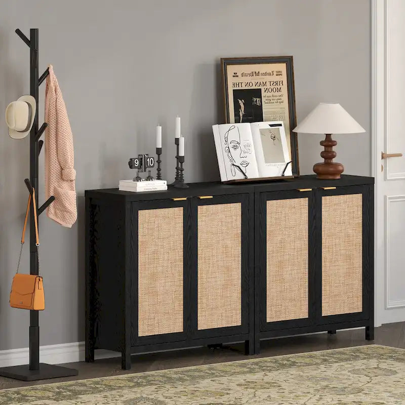Rattan-Sideboard, Buffet- und Akzentschrank mit 2 Türen