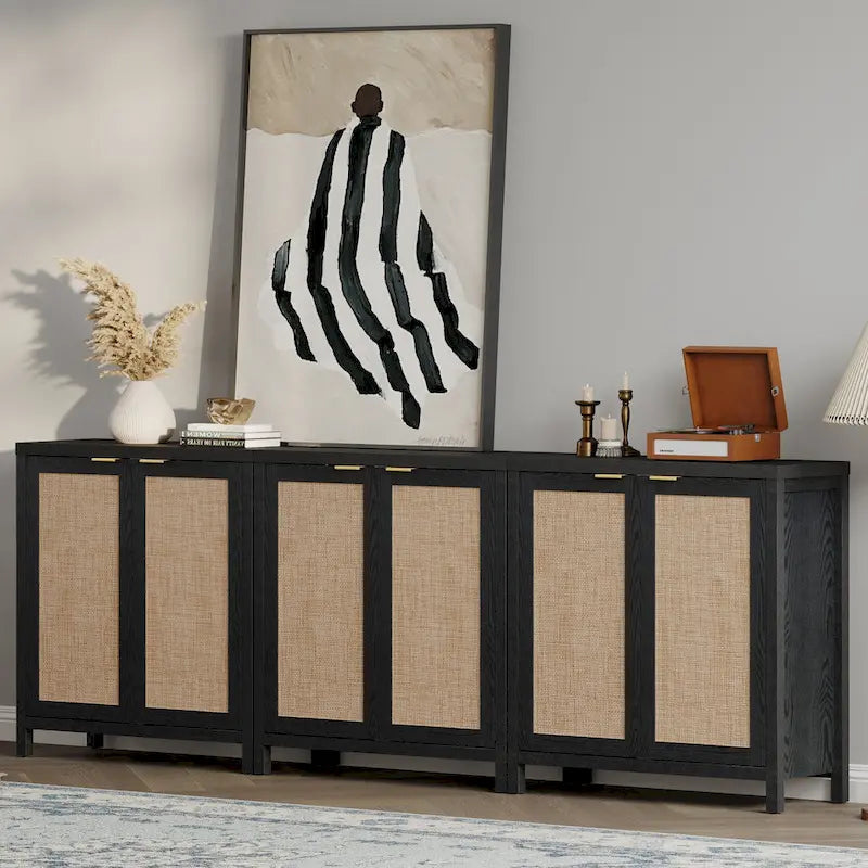Rattan-Sideboard, Buffet- und Akzentschrank mit 2 Türen