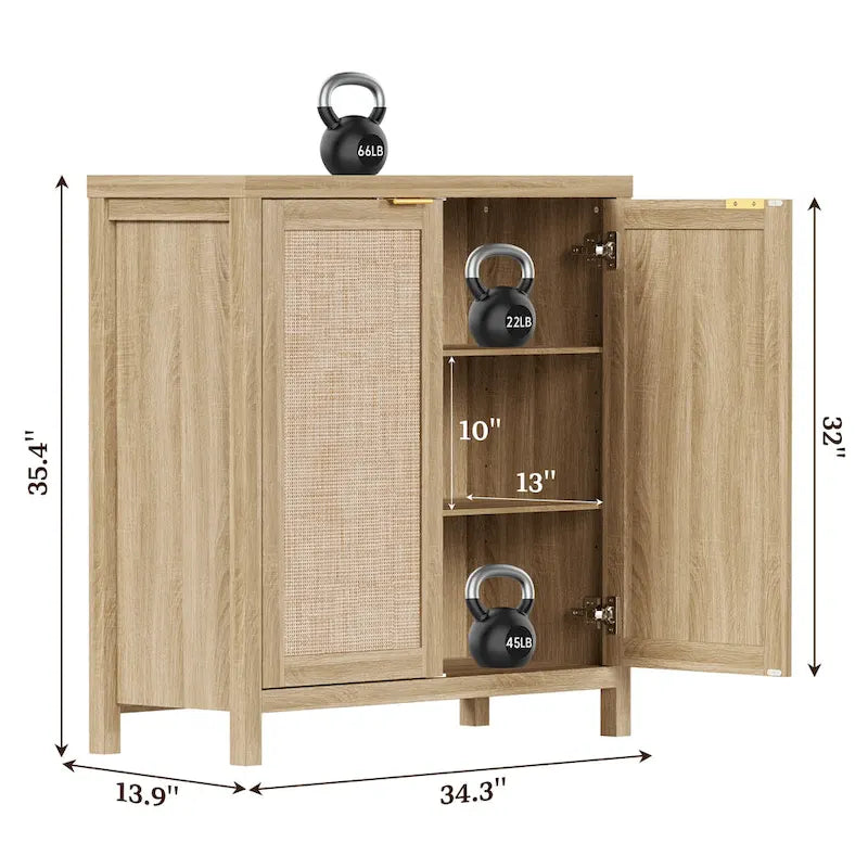Rattan-Sideboard, Buffet- und Akzentschrank mit 2 Türen