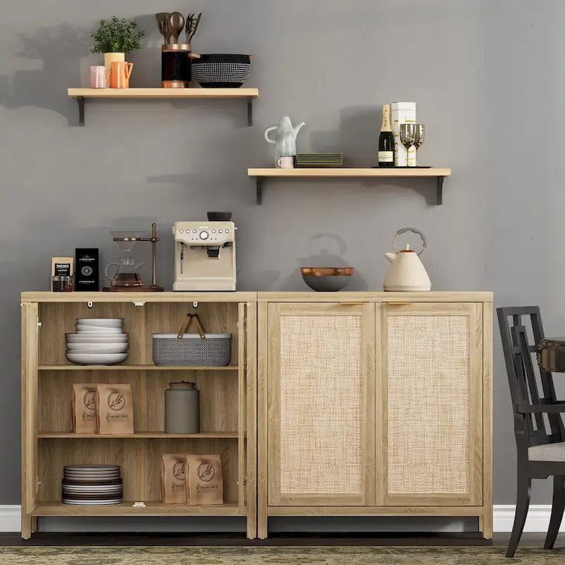 Rattan-Sideboard, Buffet- und Akzentschrank mit 2 Türen