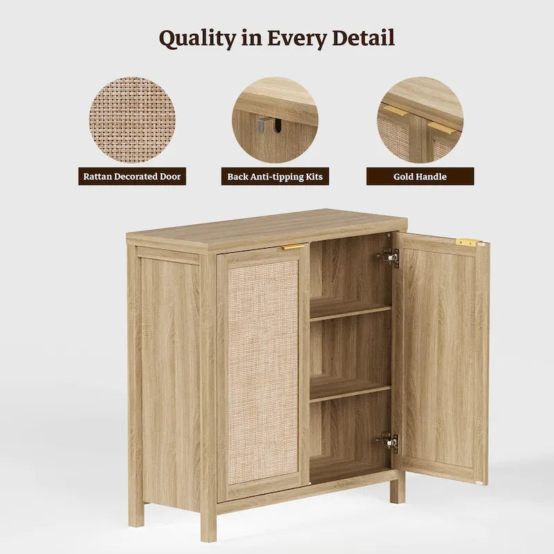 Rattan-Sideboard, Buffet- und Akzentschrank mit 2 Türen