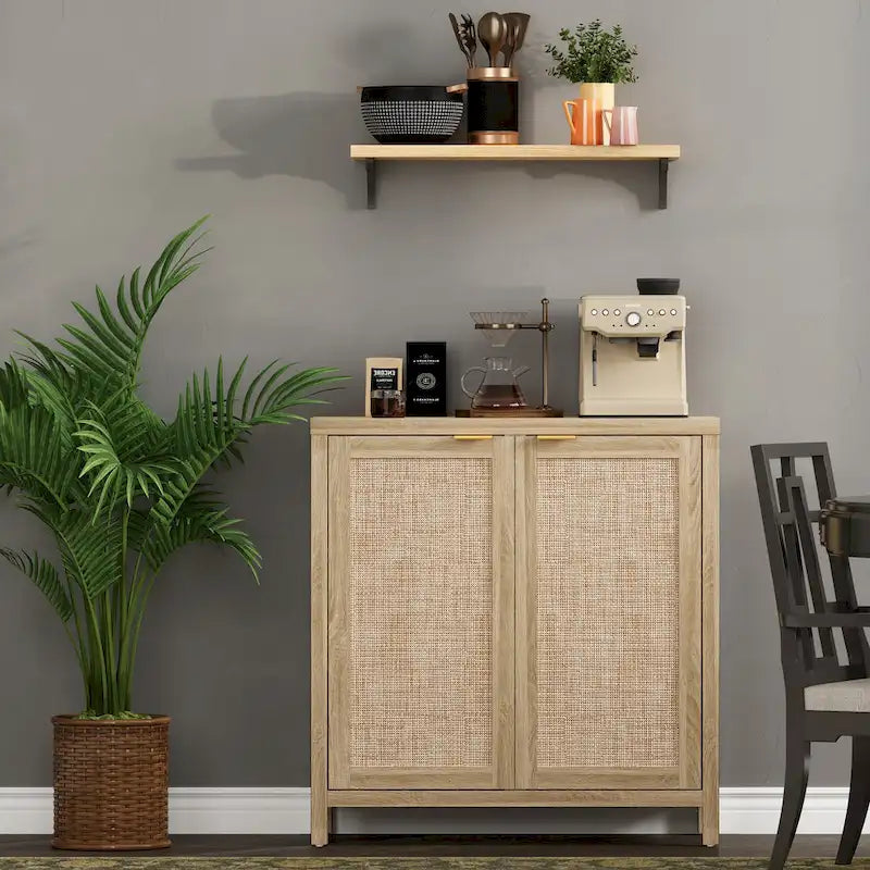Rattan-Sideboard, Buffet- und Akzentschrank mit 2 Türen