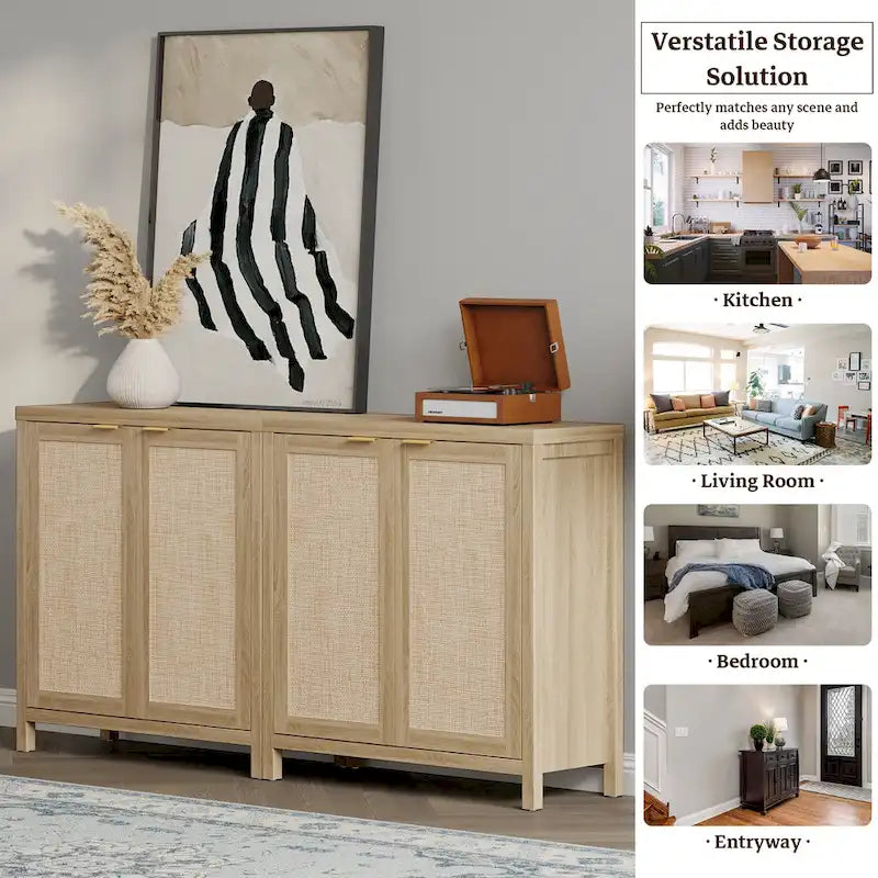 Rattan-Sideboard, Buffet- und Akzentschrank mit 2 Türen