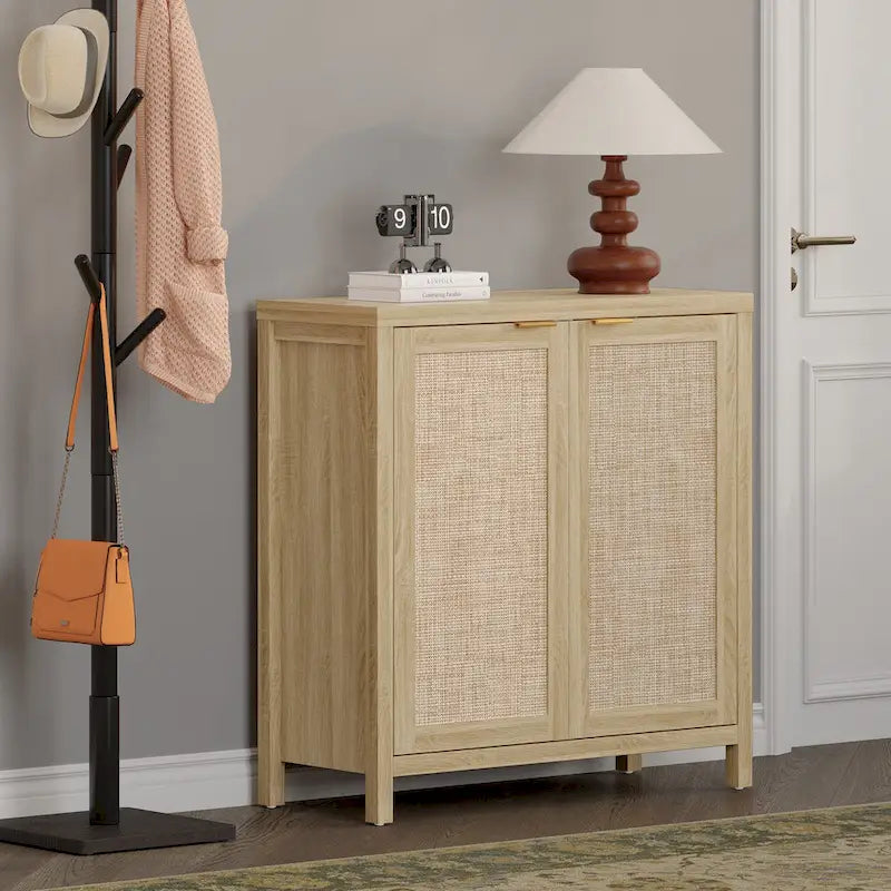 Rattan-Sideboard, Buffet- und Akzentschrank mit 2 Türen