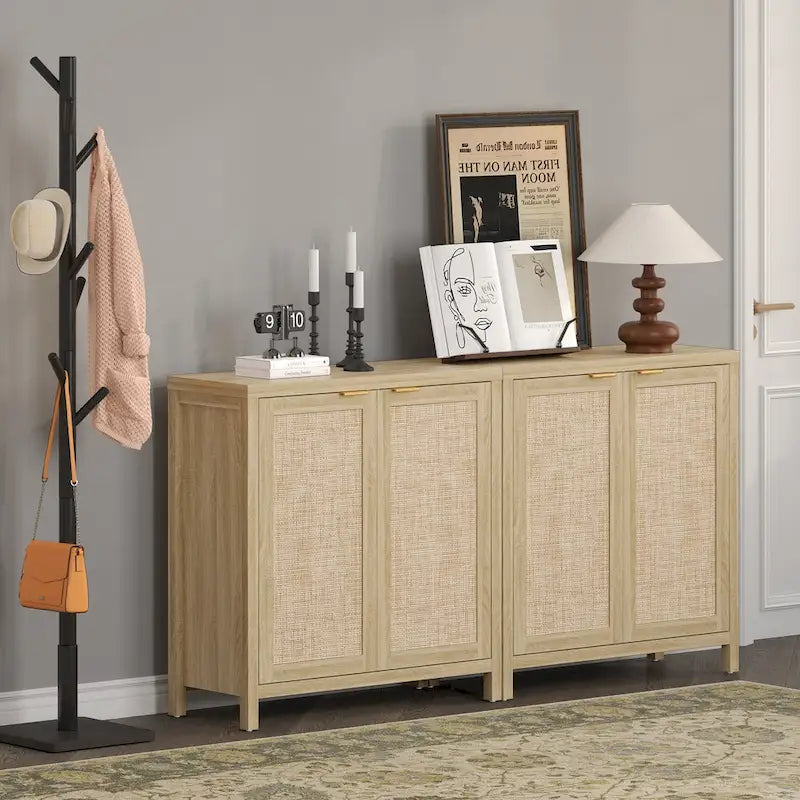 Rattan-Sideboard, Buffet- und Akzentschrank mit 2 Türen
