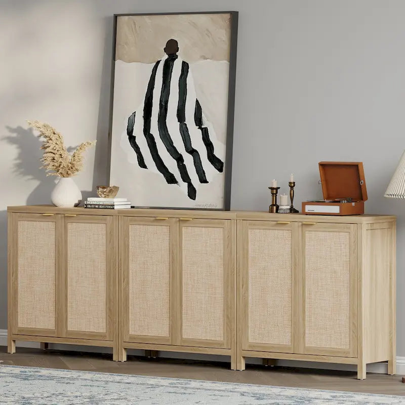 Rattan-Sideboard, Buffet- und Akzentschrank mit 2 Türen