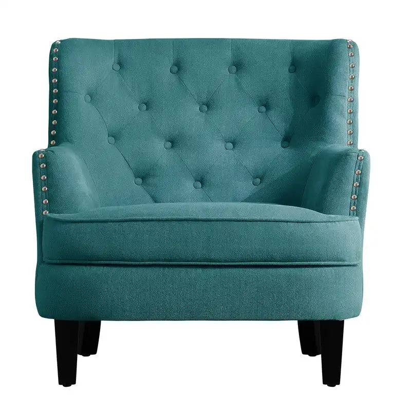 Akzentsessel mit Samt- und Leinenbezug, 76 cm breit, mit Knopfheftung und Wingback-Rücken