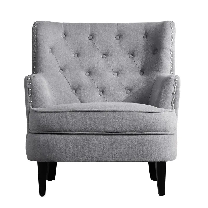 Akzentsessel mit Samt- und Leinenbezug, 76 cm breit, mit Knopfheftung und Wingback-Rücken