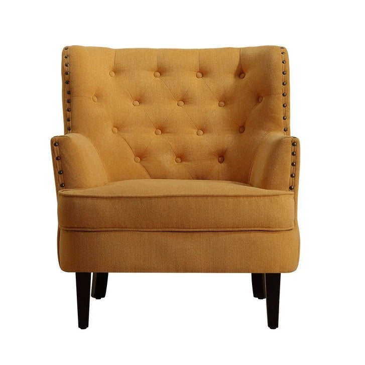 Akzentsessel mit Samt- und Leinenbezug, 76 cm breit, mit Knopfheftung und Wingback-Rücken