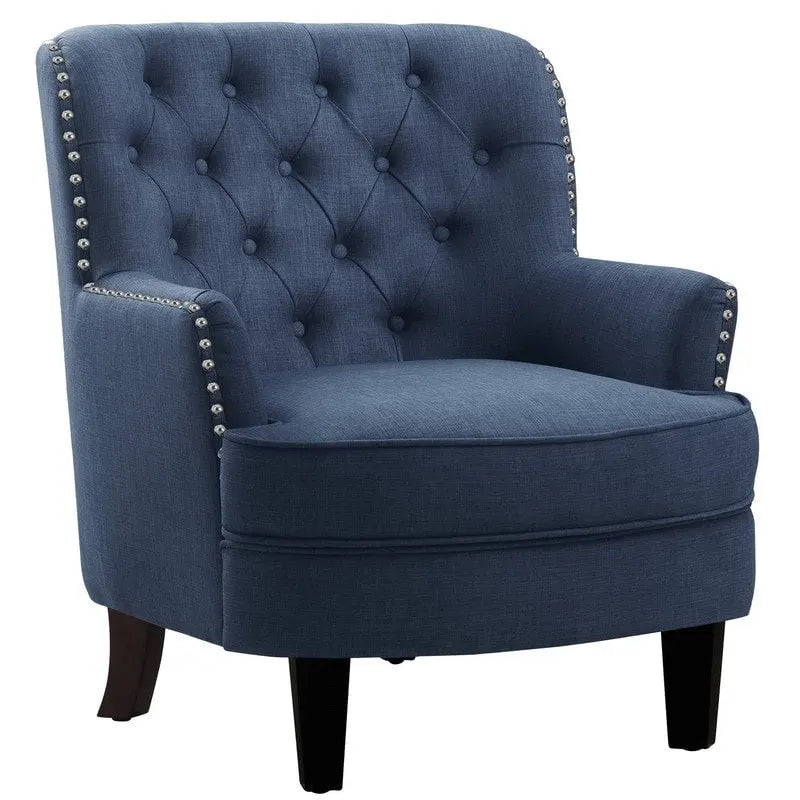 Akzentsessel mit Samt- und Leinenbezug, 76 cm breit, mit Knopfheftung und Wingback-Rücken