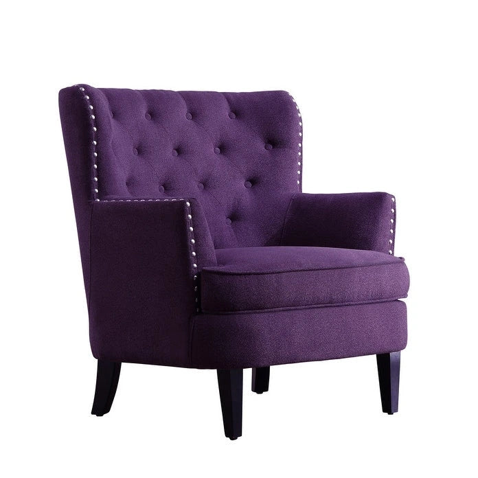 Sillón decorativo capitoné con respaldo de alas, de terciopelo y lino, de 30 pulgadas de ancho