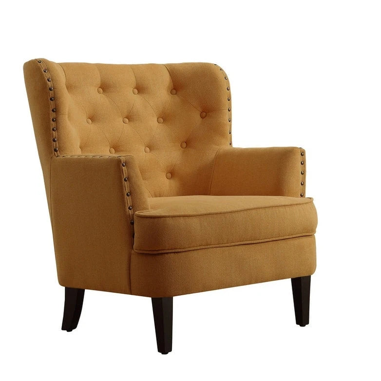 Sillón decorativo capitoné con respaldo de alas, de terciopelo y lino, de 30 pulgadas de ancho