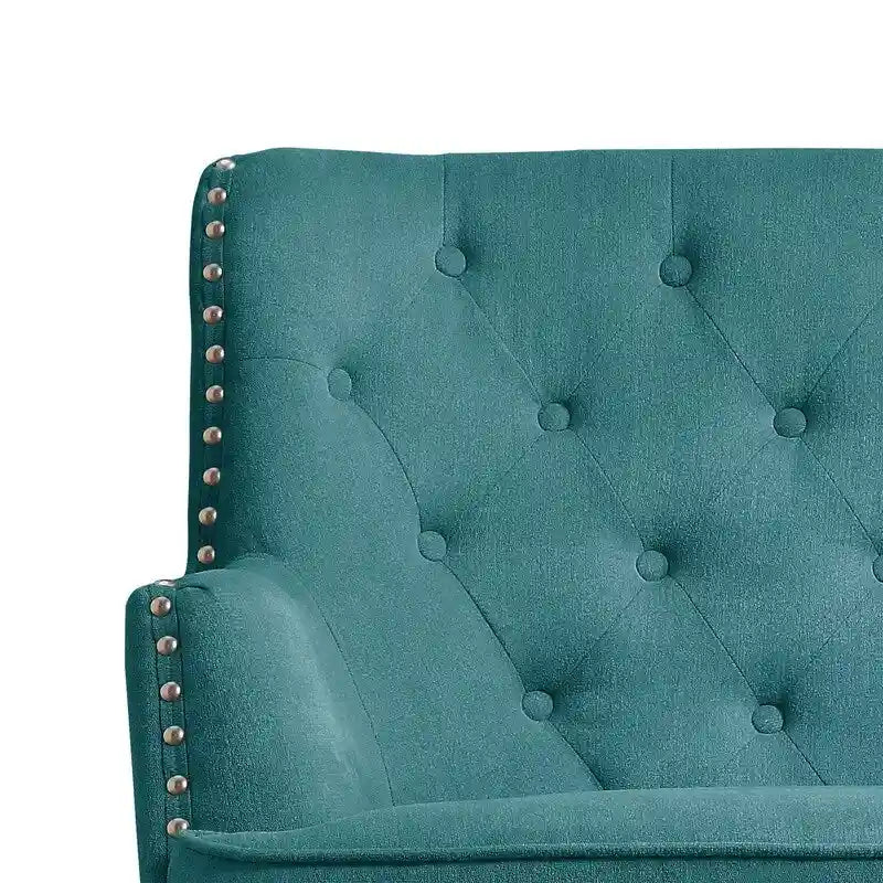 Sillón decorativo capitoné con respaldo de alas, de terciopelo y lino, de 30 pulgadas de ancho