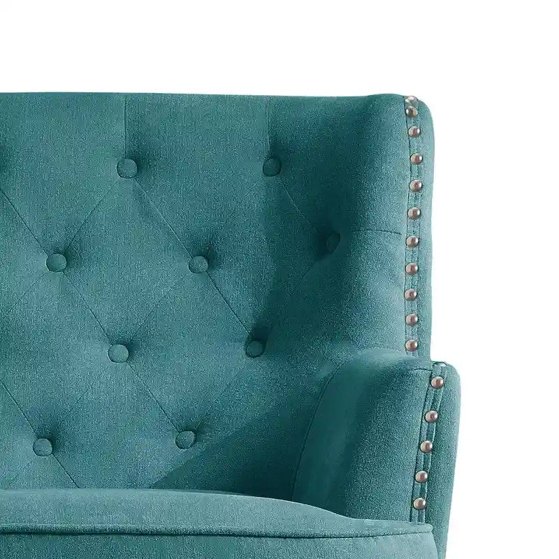 Sillón decorativo capitoné con respaldo de alas, de terciopelo y lino, de 30 pulgadas de ancho