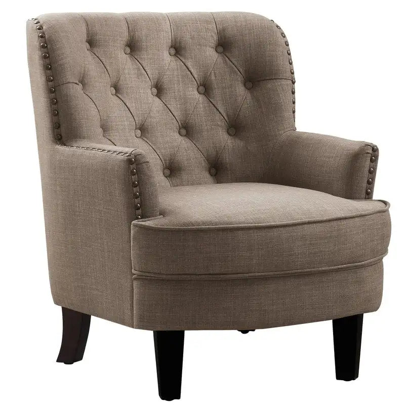 Sillón decorativo capitoné con respaldo de alas, de terciopelo y lino, de 30 pulgadas de ancho