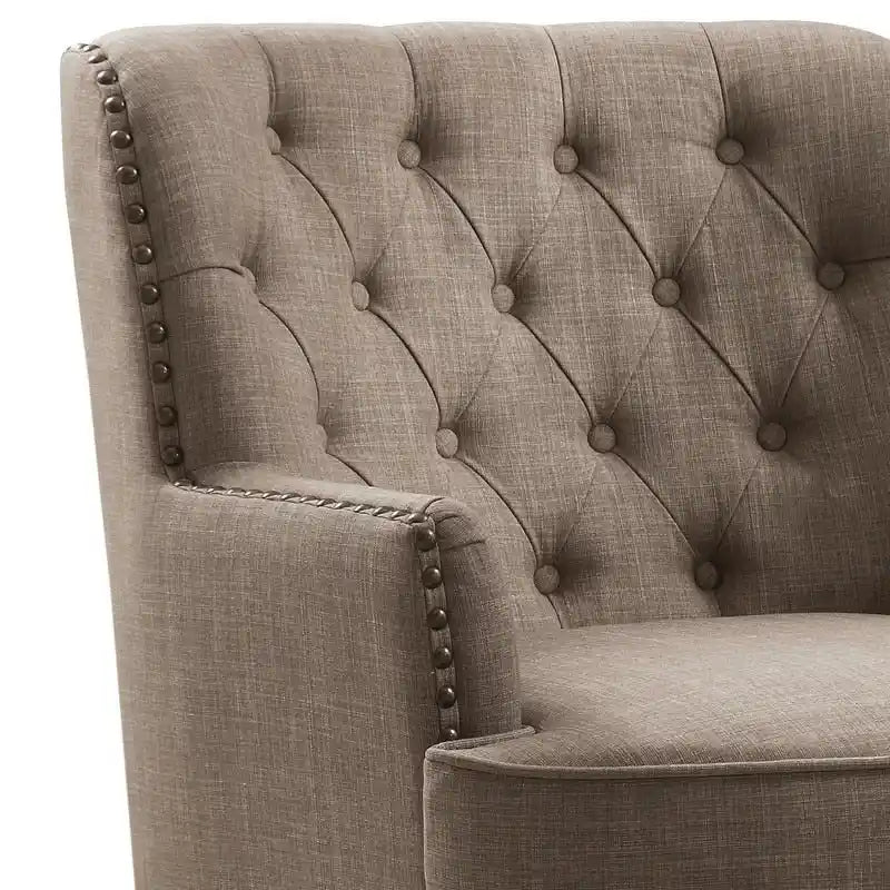 Sillón decorativo capitoné con respaldo de alas, de terciopelo y lino, de 30 pulgadas de ancho