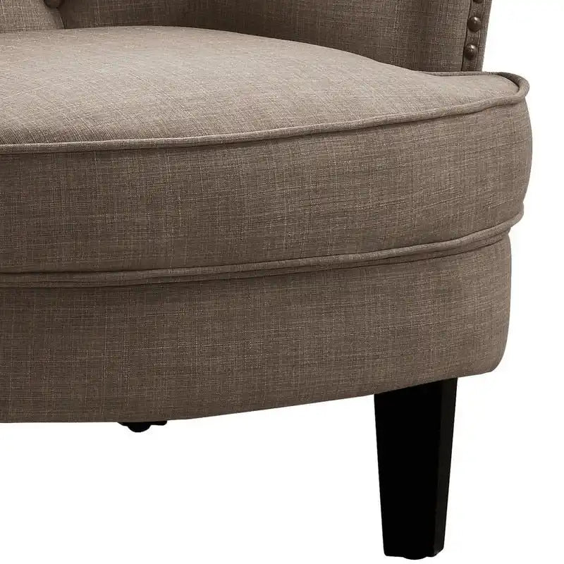 Sillón decorativo capitoné con respaldo de alas, de terciopelo y lino, de 30 pulgadas de ancho