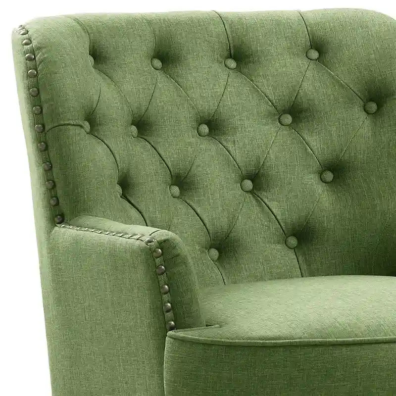 Sillón decorativo capitoné con respaldo de alas, de terciopelo y lino, de 30 pulgadas de ancho