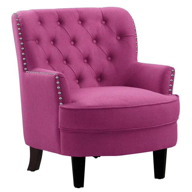 Sillón decorativo capitoné con respaldo de alas, de terciopelo y lino, de 30 pulgadas de ancho