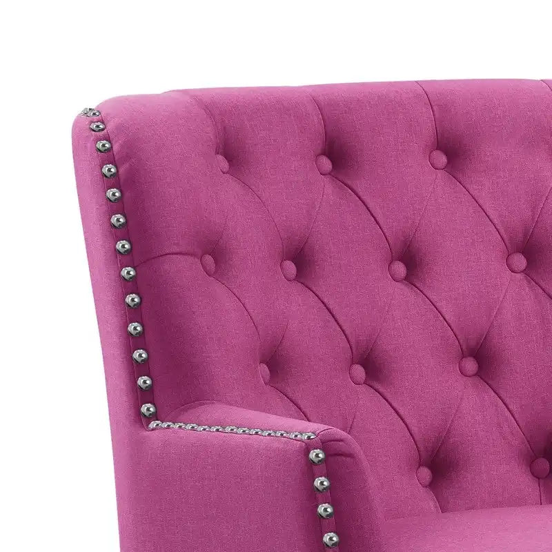 Sillón decorativo capitoné con respaldo de alas, de terciopelo y lino, de 30 pulgadas de ancho