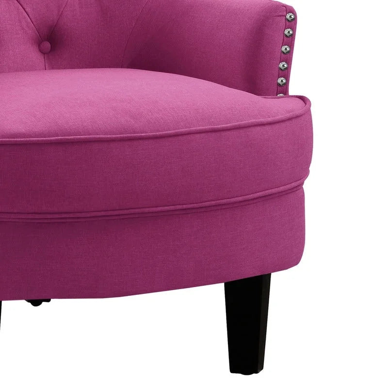 Sillón decorativo capitoné con respaldo de alas, de terciopelo y lino, de 30 pulgadas de ancho