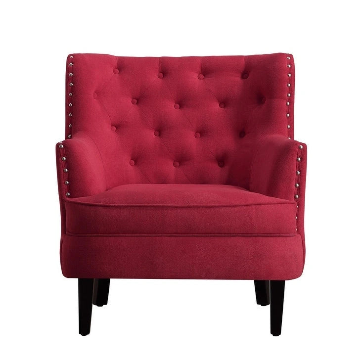 Sillón decorativo capitoné con respaldo de alas, de terciopelo y lino, de 30 pulgadas de ancho