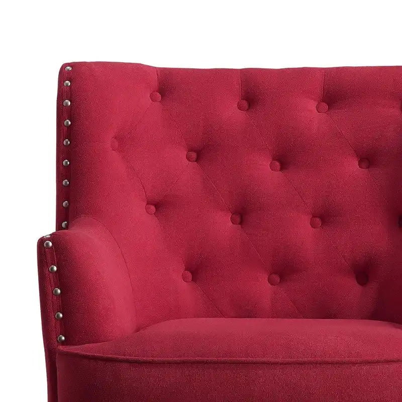 Sillón decorativo capitoné con respaldo de alas, de terciopelo y lino, de 30 pulgadas de ancho