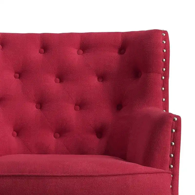 Sillón decorativo capitoné con respaldo de alas, de terciopelo y lino, de 30 pulgadas de ancho