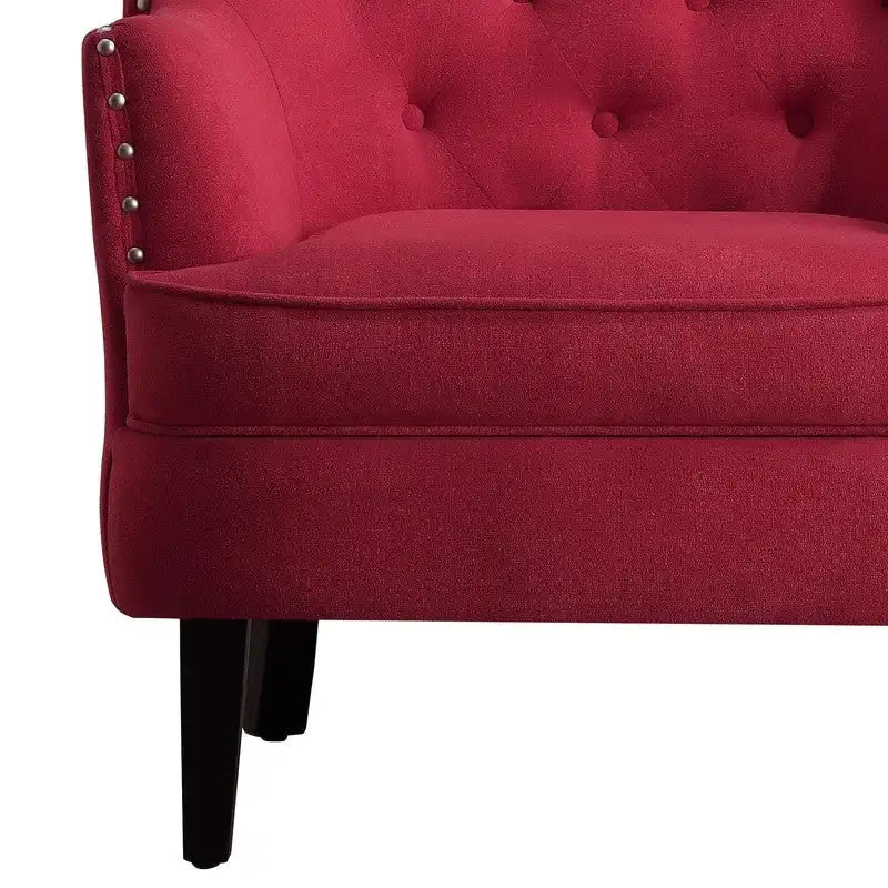 Sillón decorativo capitoné con respaldo de alas, de terciopelo y lino, de 30 pulgadas de ancho